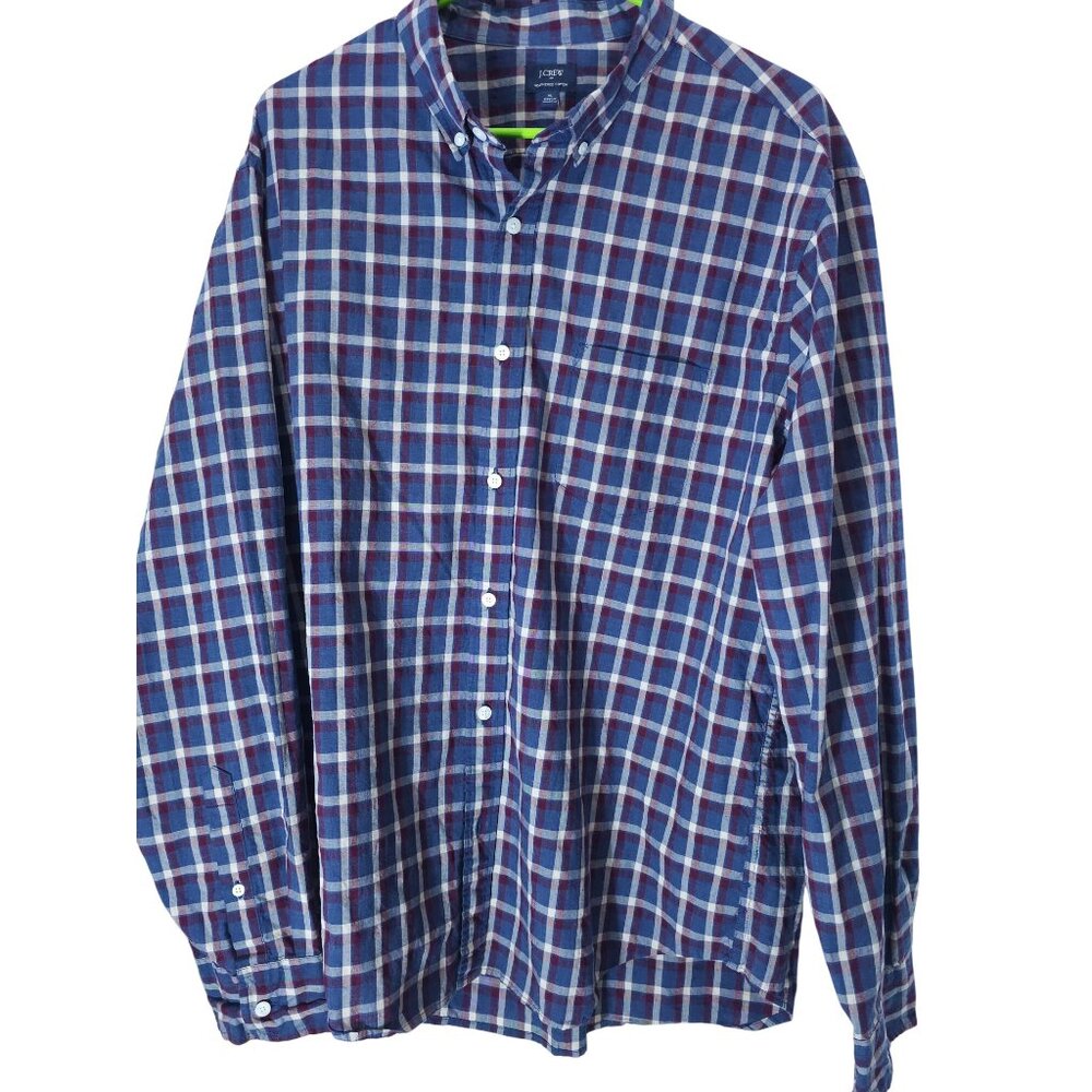 J.Crew Men's Blue & Red Plaid Button-Down Long Sleeve Shirt